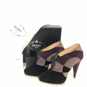 Black/Gray/Purple Suede Lace Up Booties Platforms